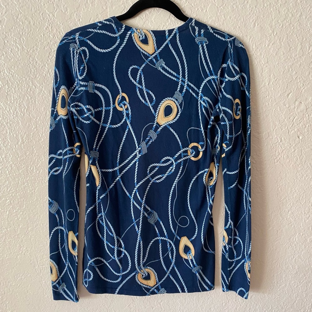 J. McLaughlin Button-Cuff Togglewood Lenny Crewneck Sweater Size XS/S Blue Gold - Picture 4 of 7